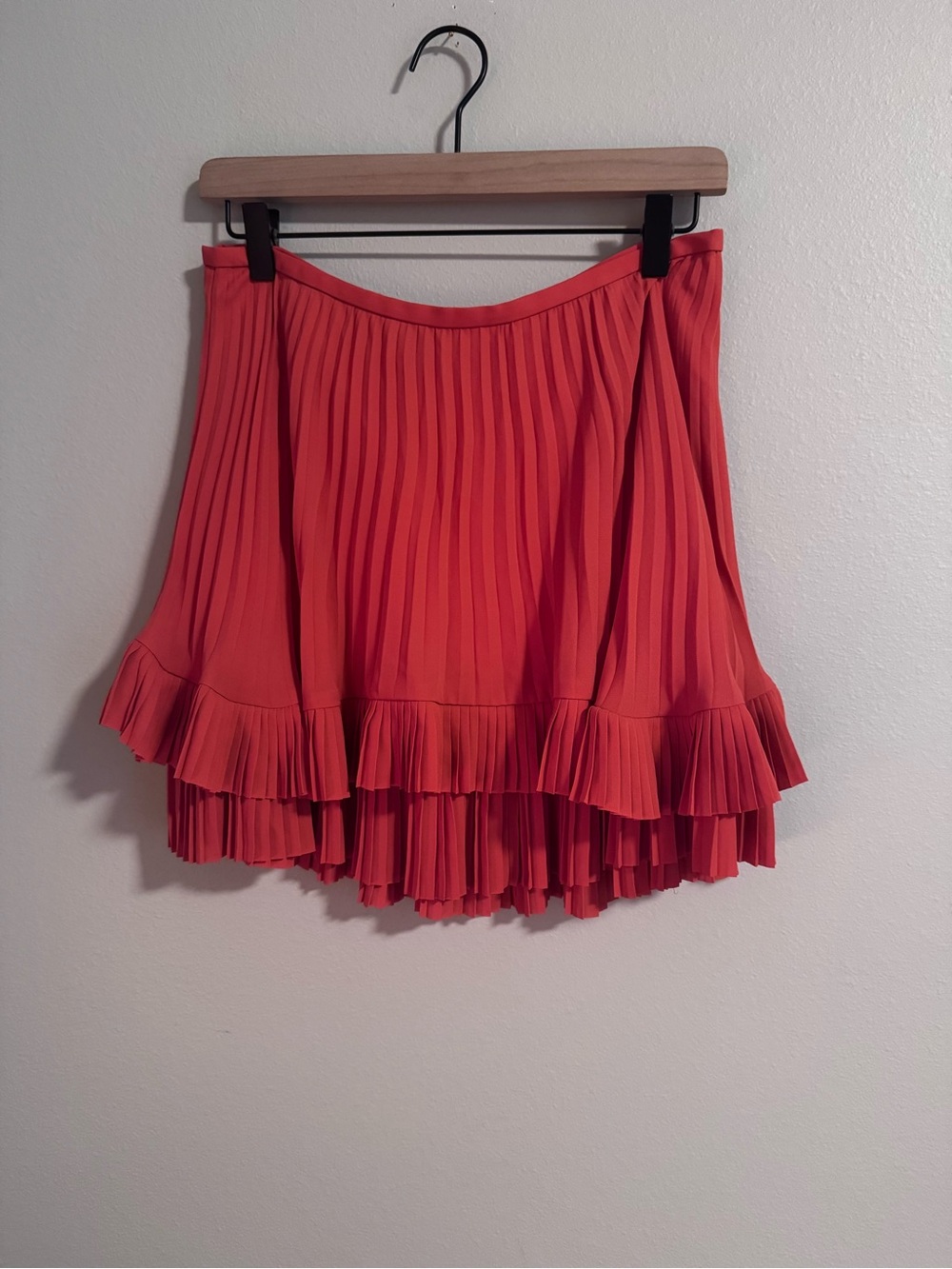 Banana Republic Fall Pleated Tiered Mini Skirt in Coral Orange
